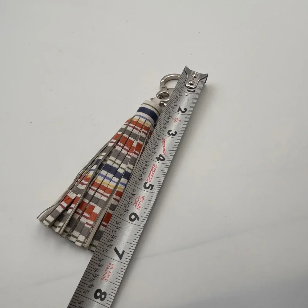 Brighton NAPA STRIPE Tassel Purse Fob Keychain Multi Color Leather Chic Charm